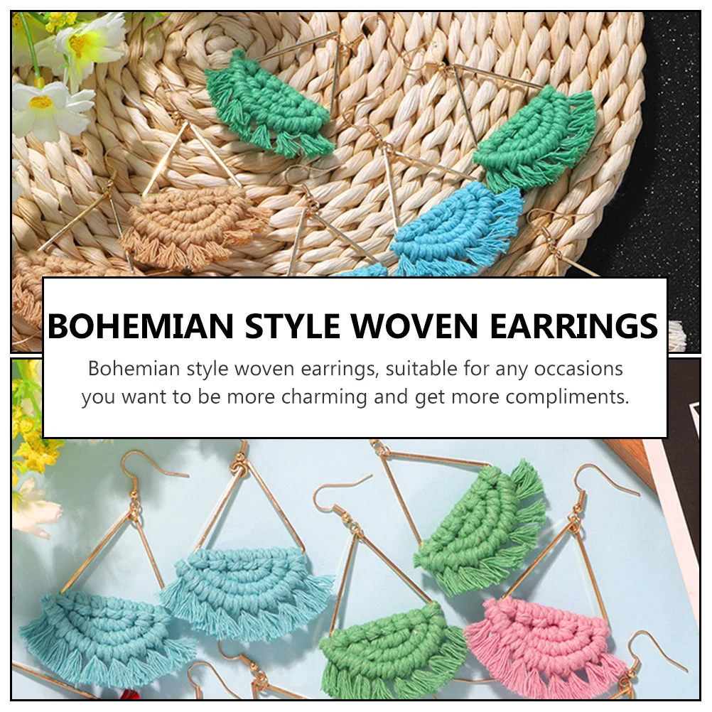 

1Pair Fan Shaped Earrings Bohemian Woven Accessories Birthday Christmas Mother's Day Valentine's Gift Fashionable