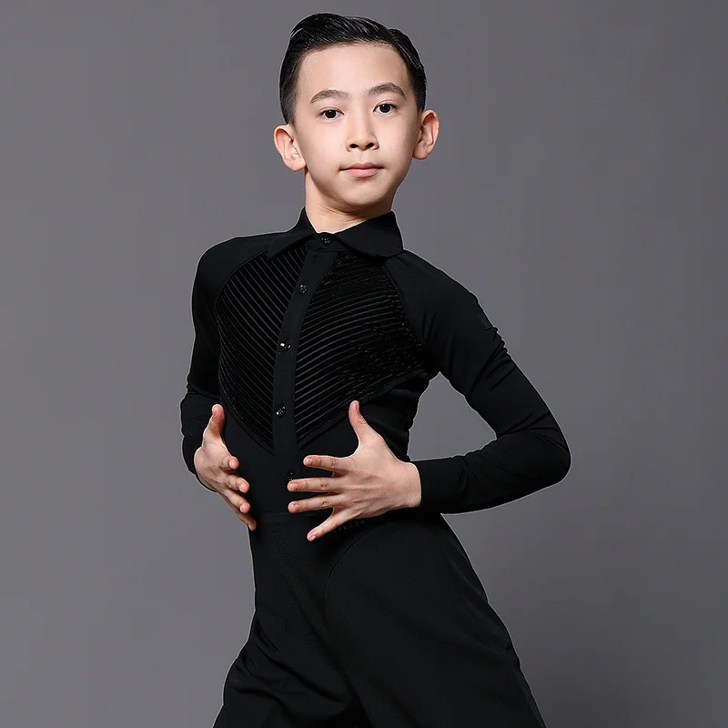 

BoysLatin Dance Costumes Romper Shirt Gym Bodysuit Modern Latin Ballroom Stage Performance Latin Dancewear Kids