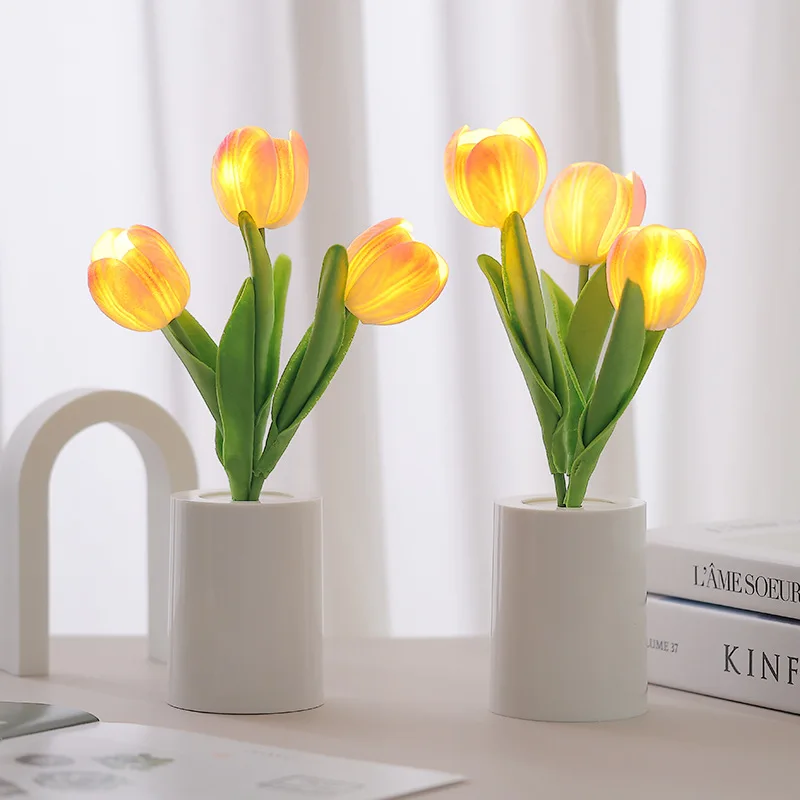 LED Night Light Simulation Tulip Sunflower Flower LED Table Lamp Battery Power for Home Decorative Bedroom Bedside Sleep Lamp