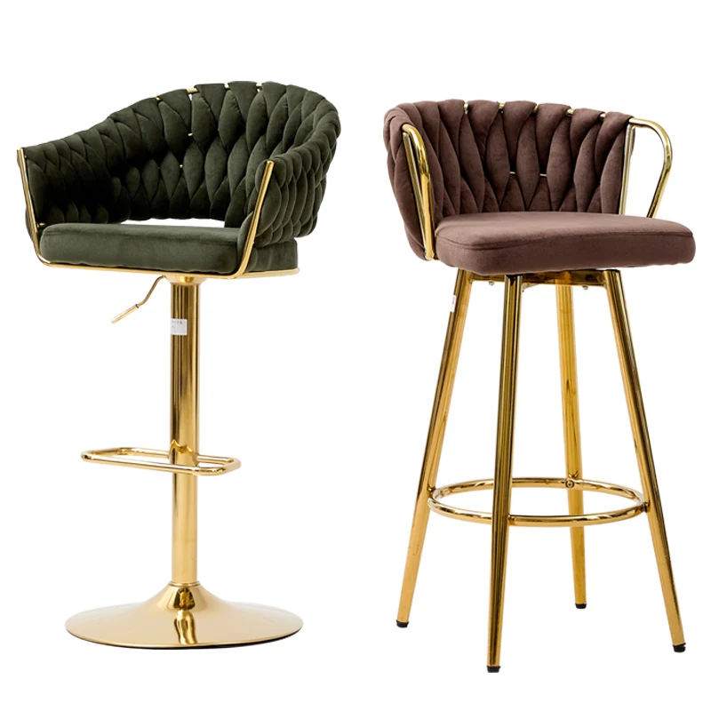 

Modern Nordic Swivel Bar Stools Luxury Counter Height Dining Chair High Kitchen Furniture in Gold Velvet Wood & Iron Material