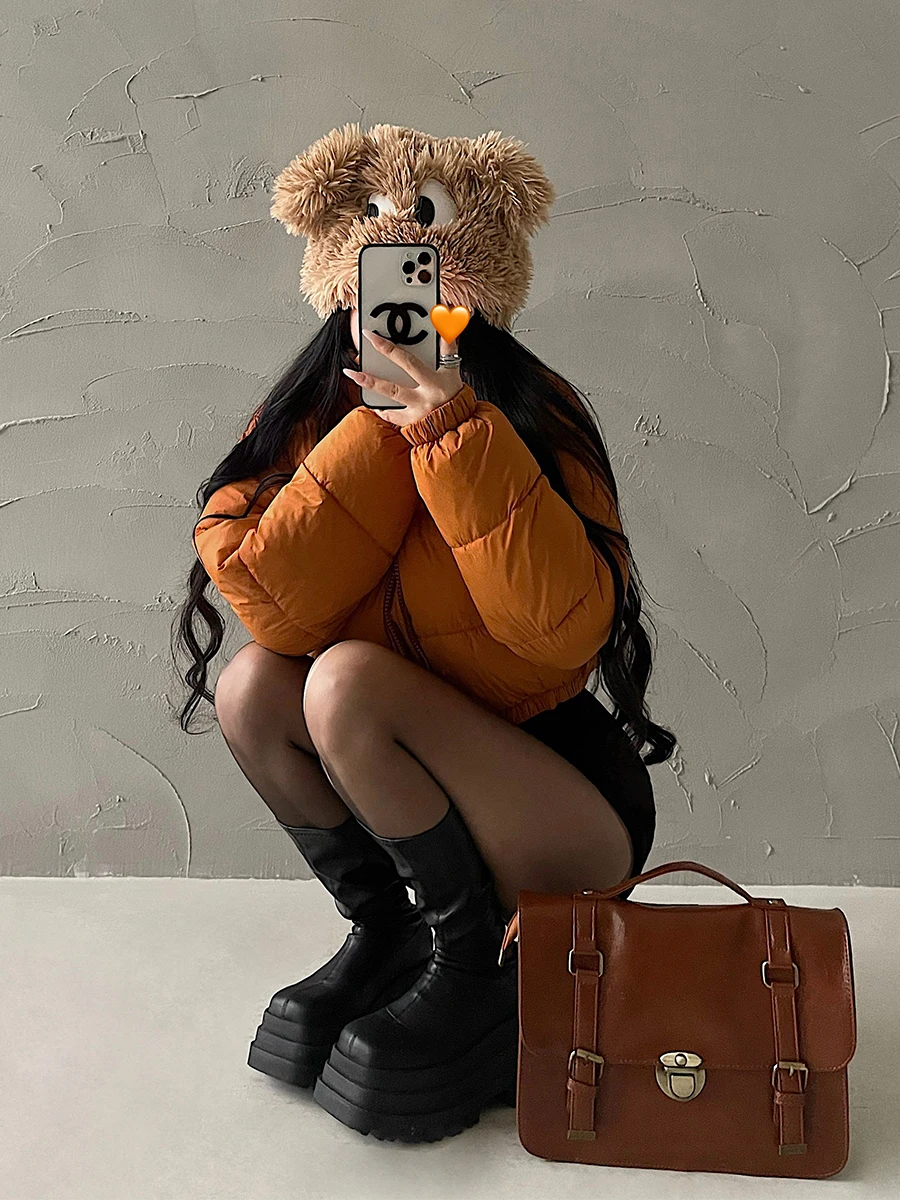 

Warm Thiened ort Cotton Jaet Stand Collar Zipper Elastic Waist Bread Clothes Outerwear for Young Girls Winter Coat