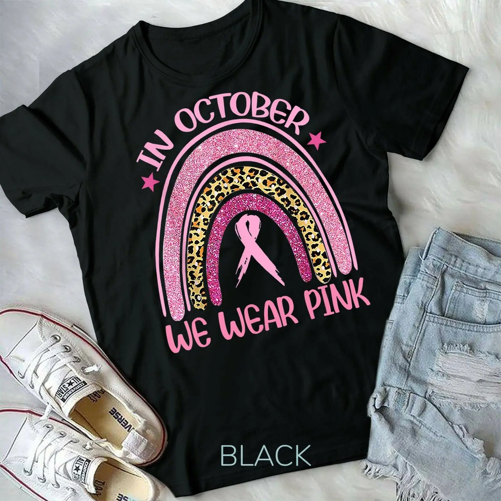 In October We Wear Pink Leopard Breast Cancer Awareness T-Shirt Unisex T-shirt