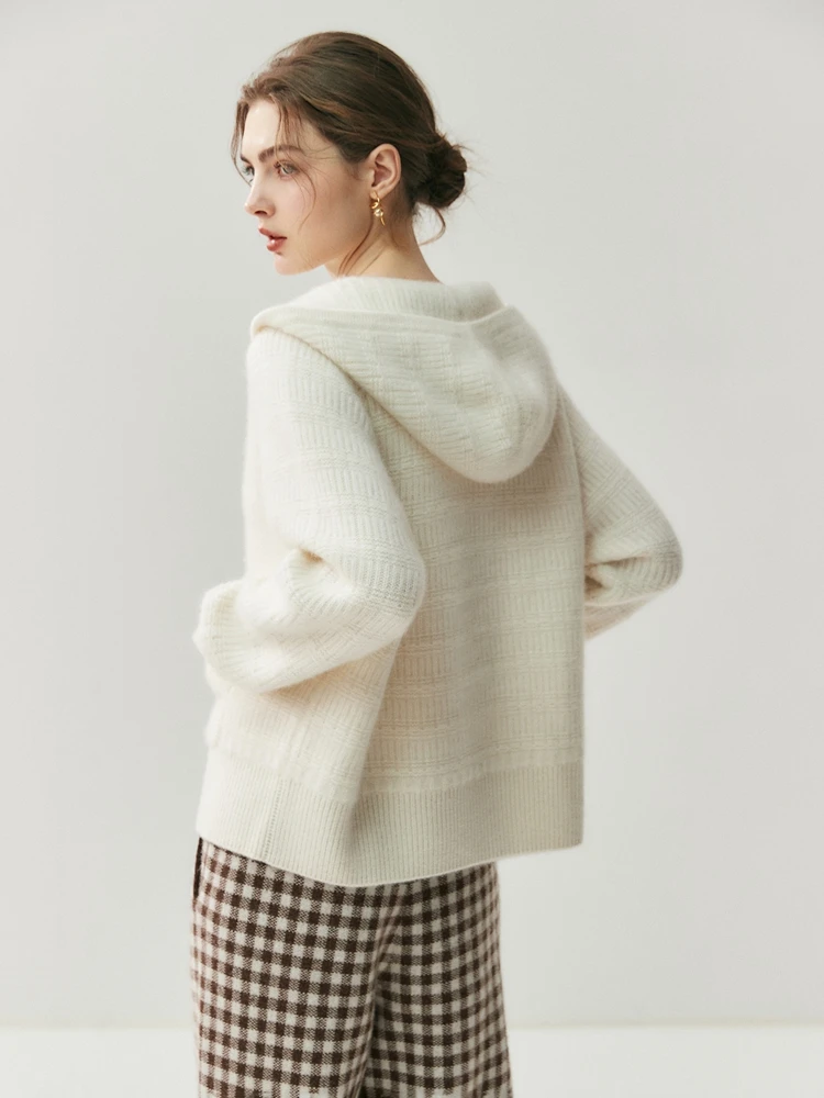 ADDONEE, Sudadera con capucha de peso pesado para mujer, cárdigan con cremallera, abrigo, suéter de cachemira 100%, Otoño Invierno, prendas de punto de Cachemira informales gruesas