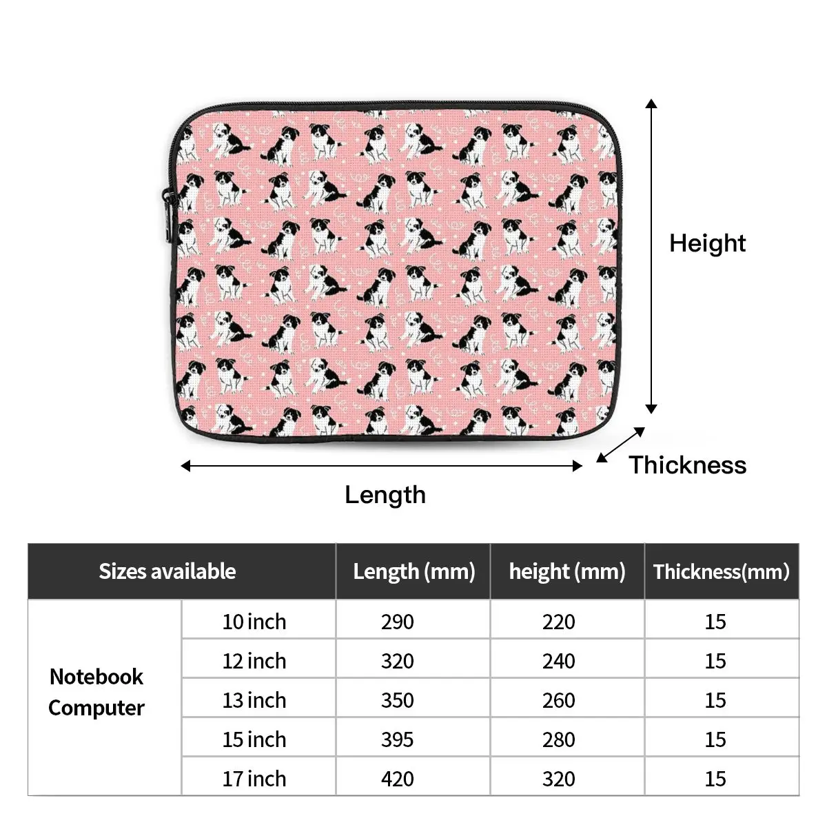 Border Collie Puppy Pattern - Pink  Case Pouch 10 12 13 15 17 Inch Notebook Sleeve Cover Bag Tablet Shockproof Case Bag