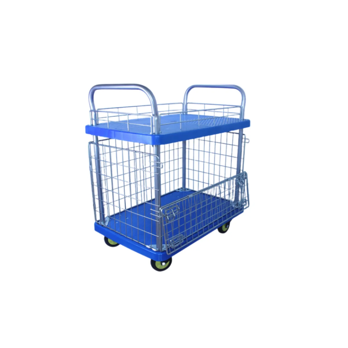 250K Plastic Platform Trolley With Fence Fence Double Handrail Platform Trolley For Loading And Storage Materials Handling