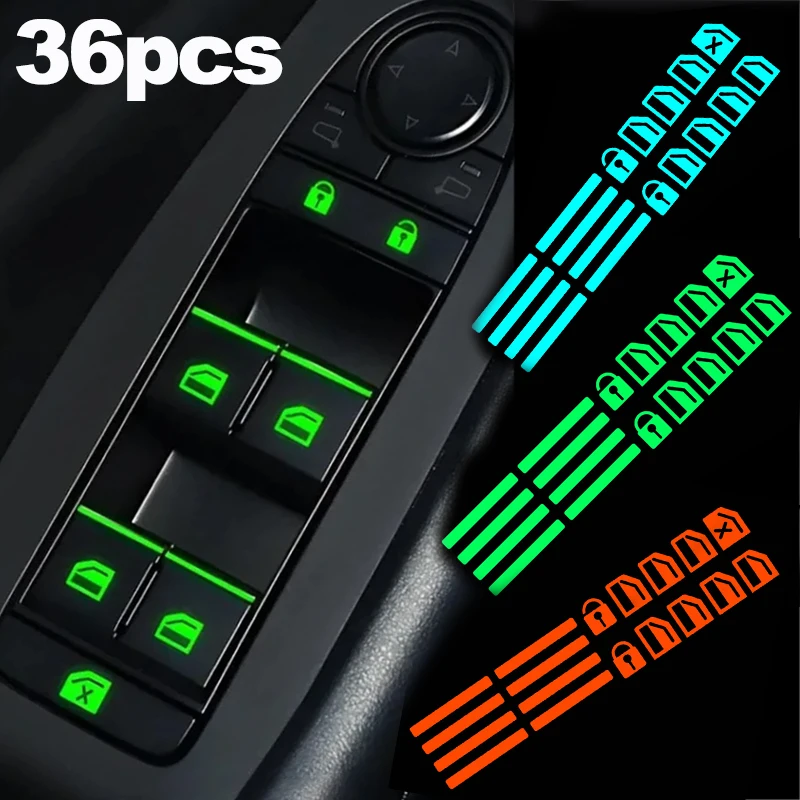 Luminous Car Door Window Lift Button Stickers Car Windows Control Panel Decals Auto Interior Sticker Decoration Car Accessories