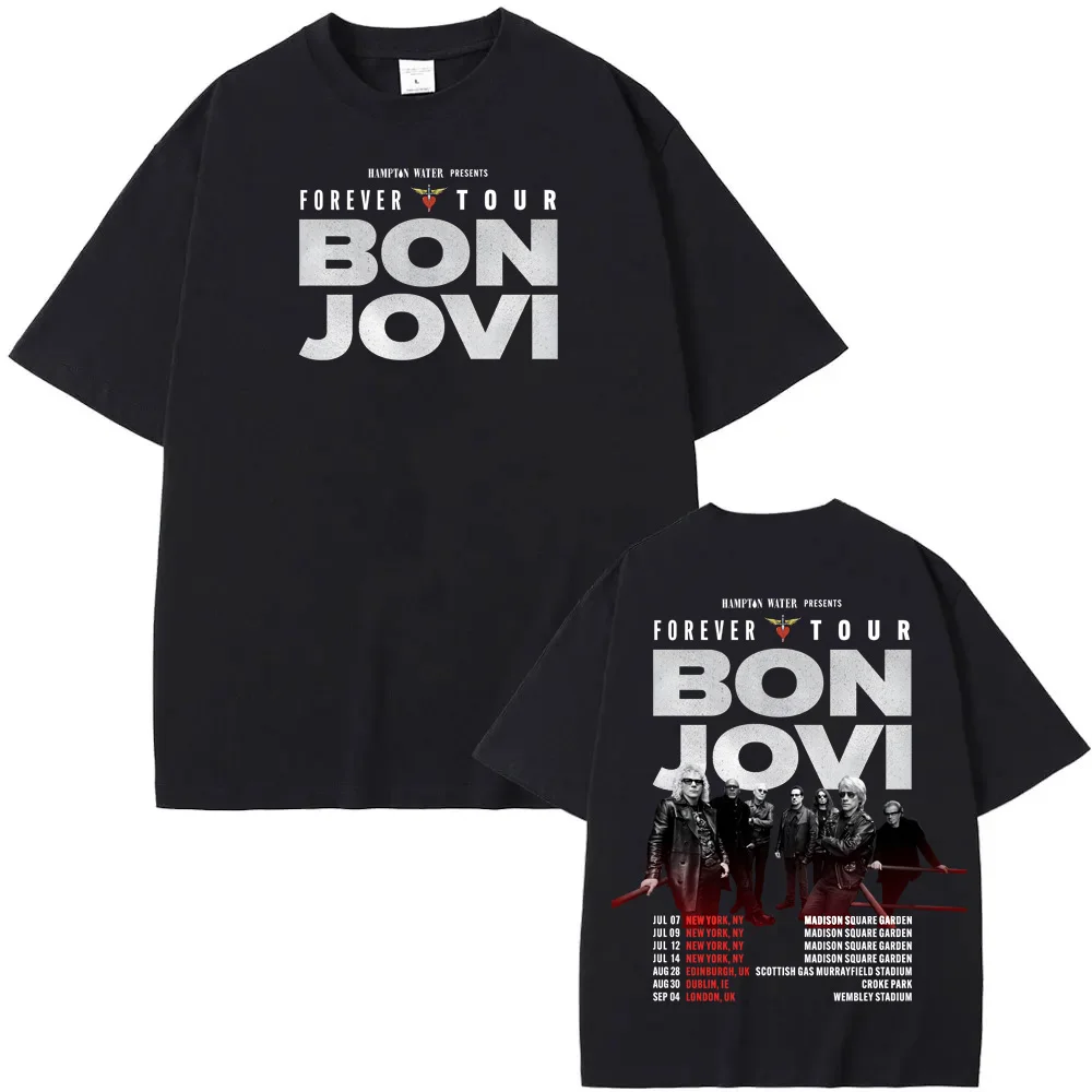 Bon Jovi Grunge Band Forever TOUR 2026 تي شيرت صيفي غير رسمي مريح عالي الجودة جرافيك 100% ملابس علوية من القطن