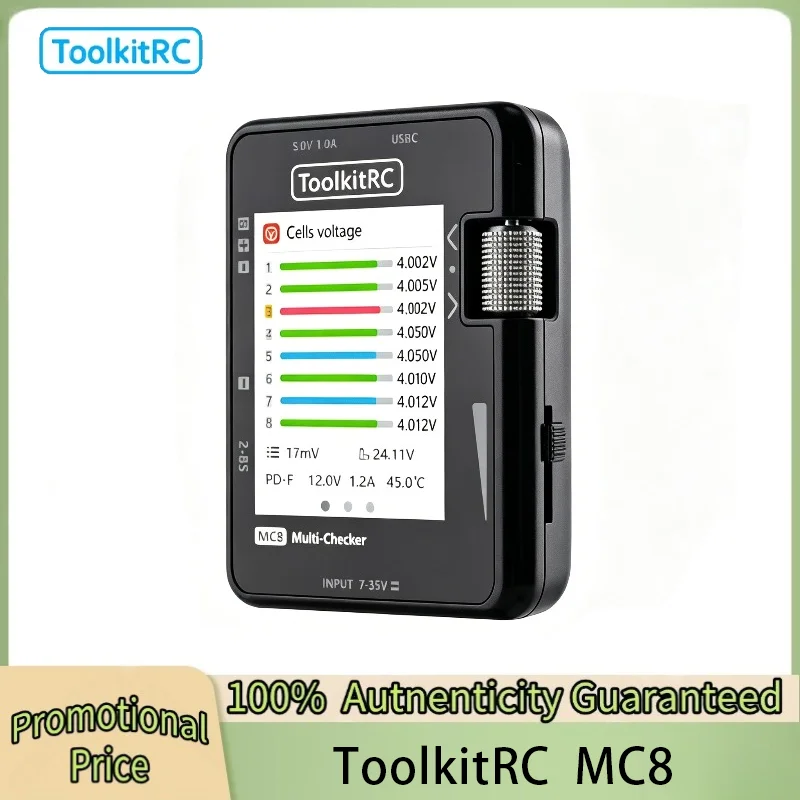ToolkitRC MC8 SC100 Mini Size Cell Checker 32 Bit Battery Multi-Checker PWM Output PPM SBUS Readout with USB-C Fast Charging