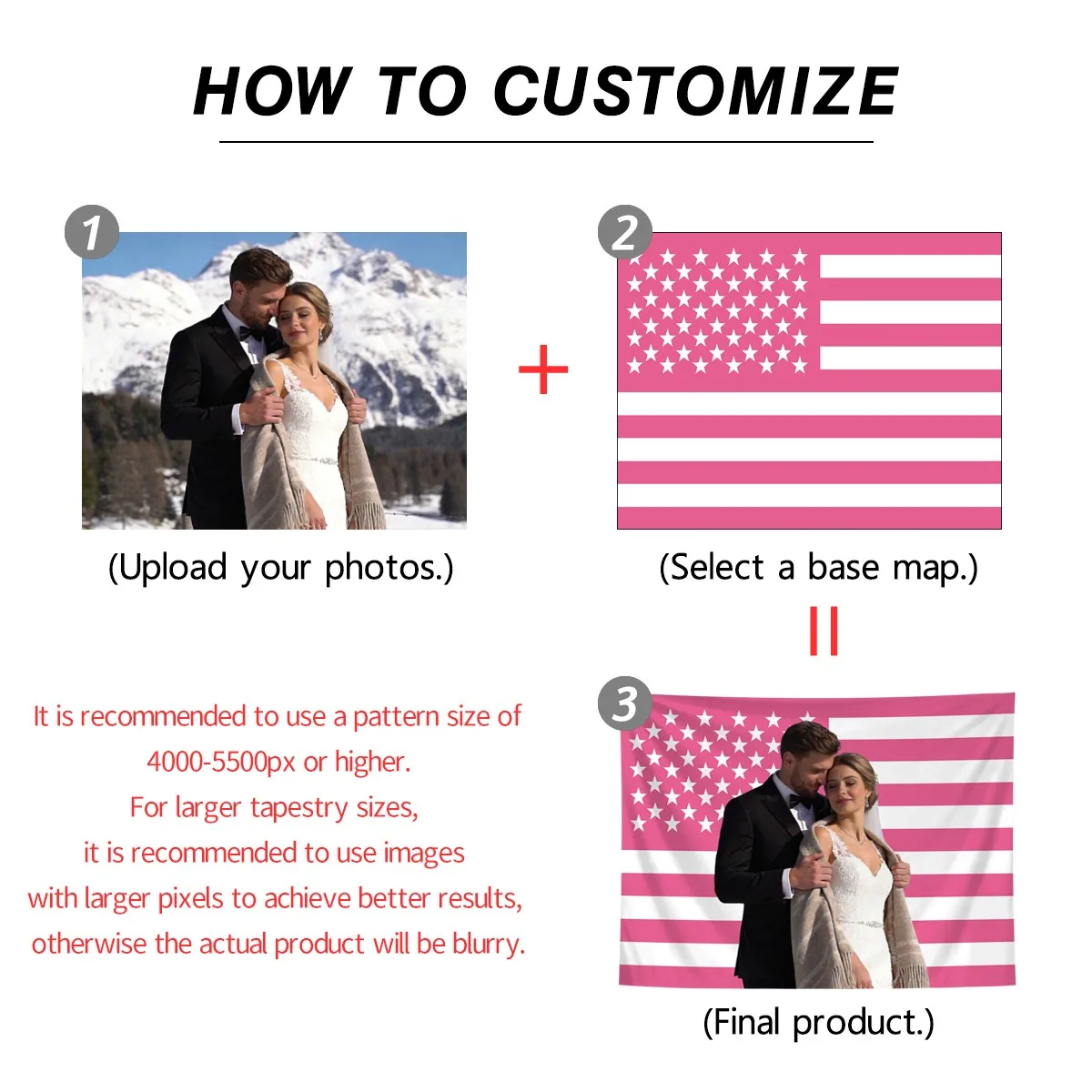 1 Personalized Photo Customized American Flag Tapestry, Room Decoration Banner Tapestry Customized For Families, Pets, Idols