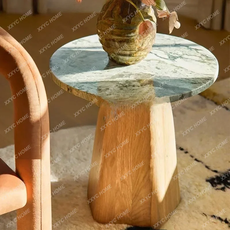

minimalist natural marble solid wood edge table modern light luxury round corner table design