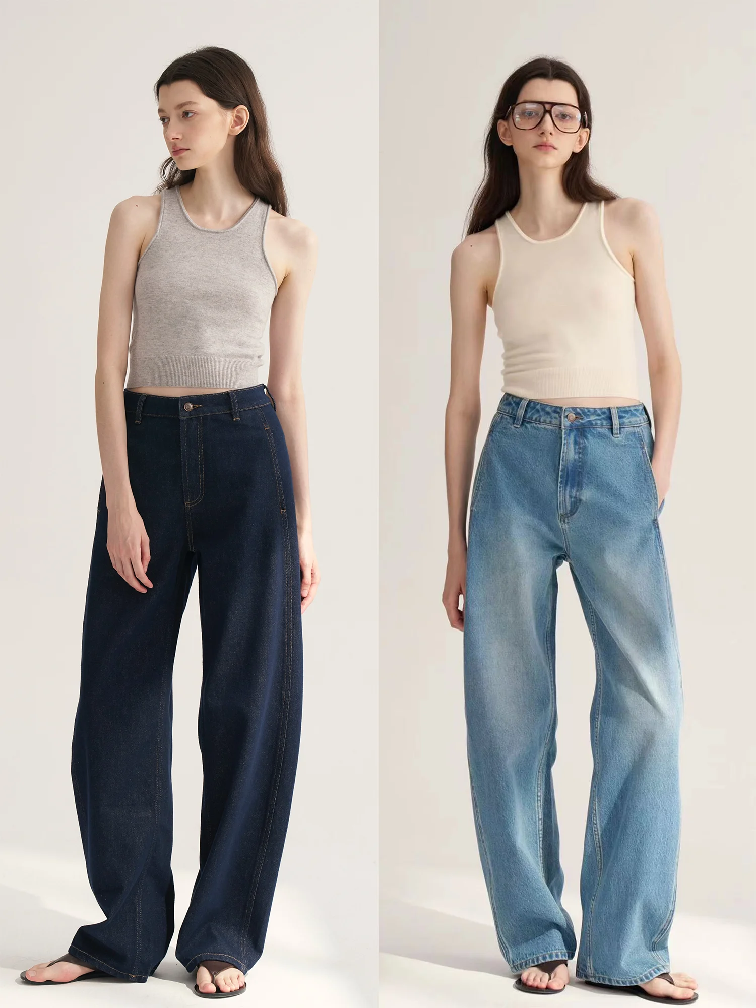 

Классические синие джинсы с высокой талией, прямые, практичные, удобные брюки-сабля для молодых женщин, осенний сезон