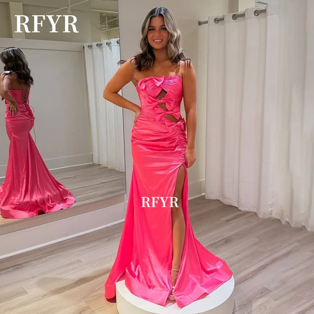 

Вечернее платье RFYR с русалкой, плиссированное вечернее платье, платье для выпускного вечера с высоким разрезом и бантами по индивидуальному заказу