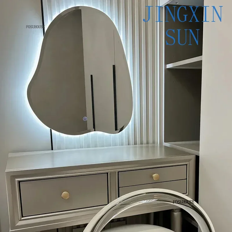 Nordic Bath Mirrors with Light Creative Wall-mounted Bathroom Irregular Luminous Smart  Bedroom Makeup