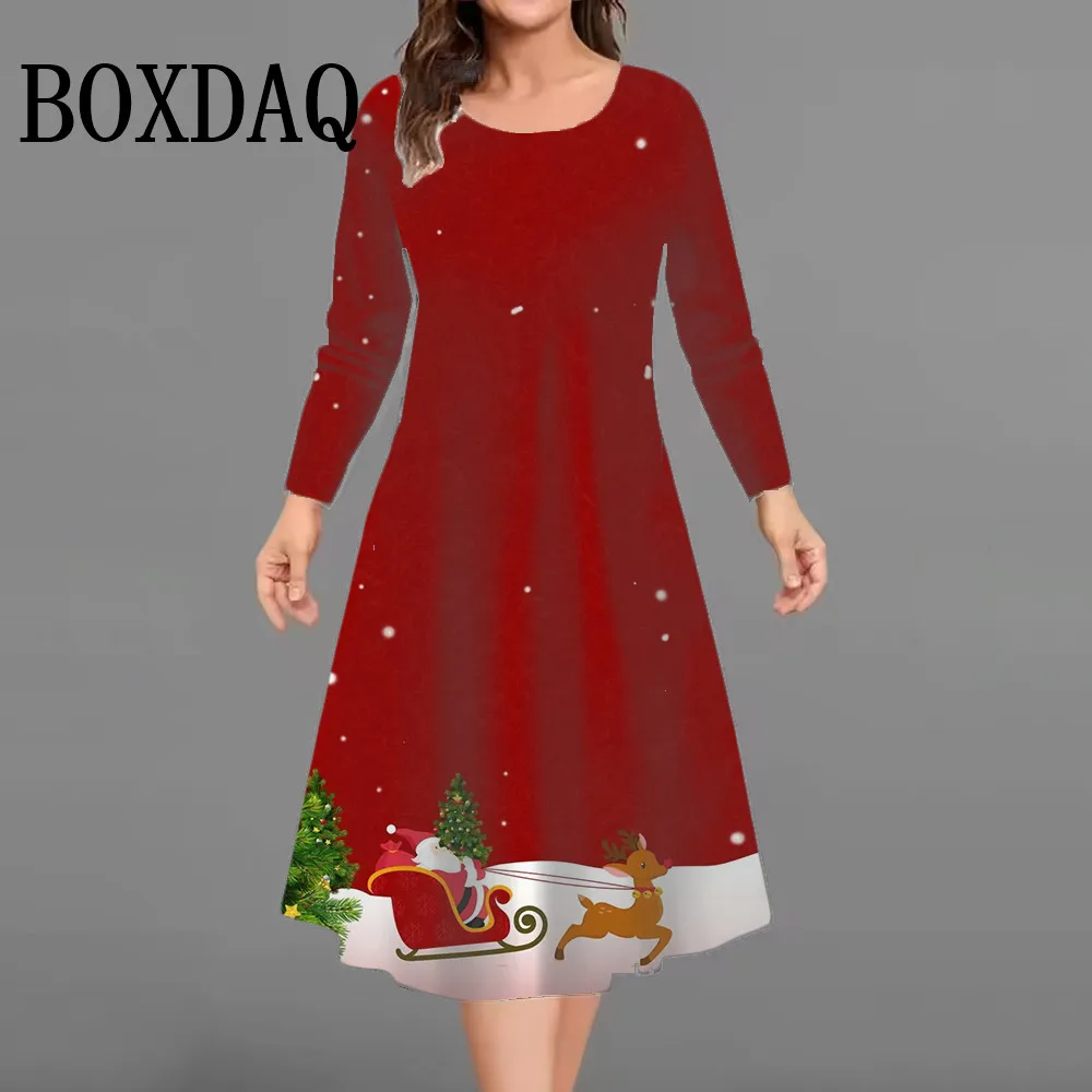 Christmas Tree Women Short Dresses Long Sleeve Festival Ladies Loose Plus Size Dress 3D Print Christmas Street Female Mini Dress