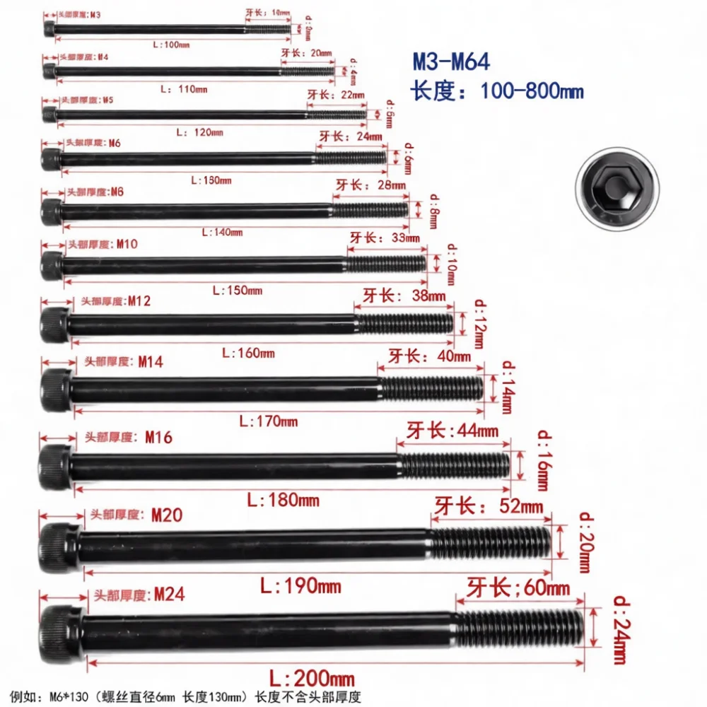 Professional Hex Socket Head Cap Screws Grade 12.9 Long Bolts Industrial Fastening Hardware For Jinchi Industrial Machinery Part