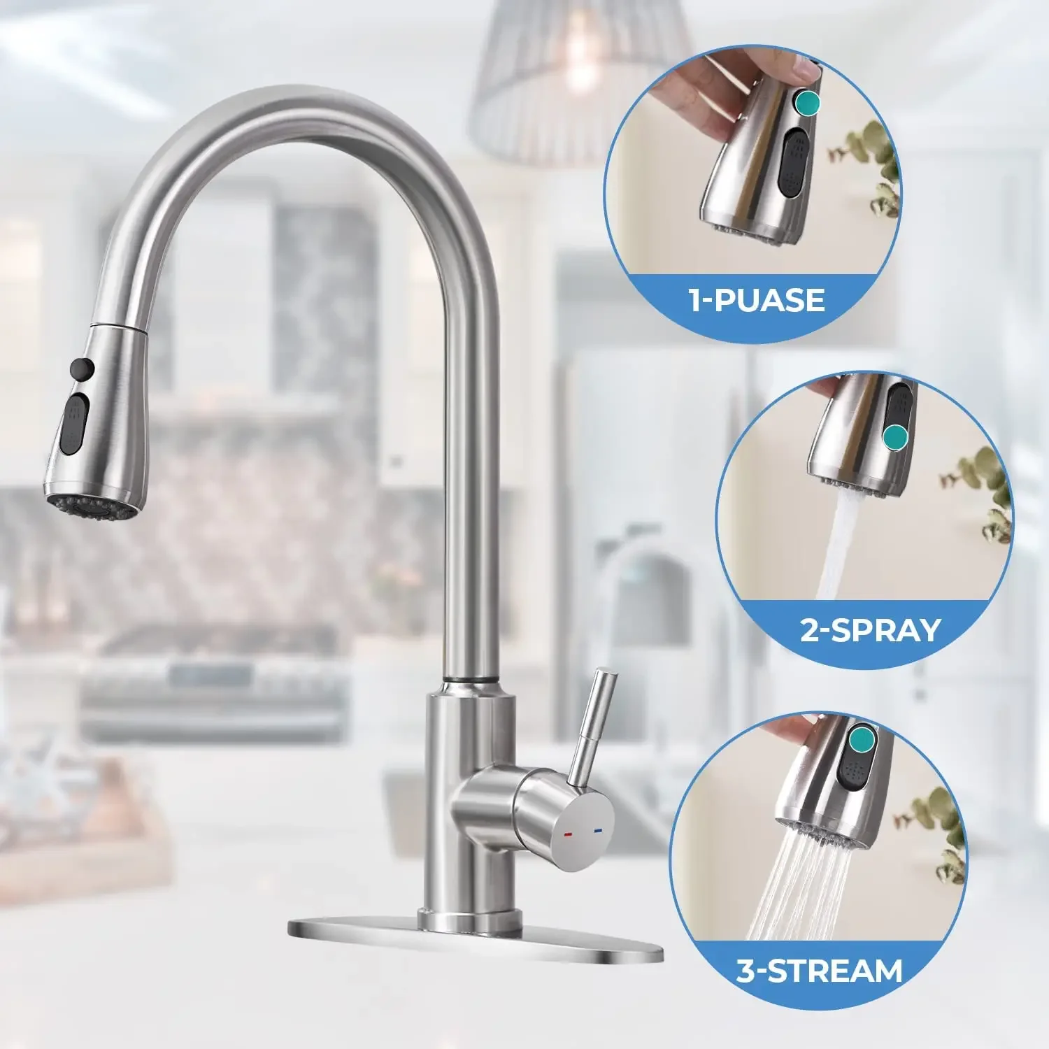 304 stainless steel modern pull out kitchen faucet