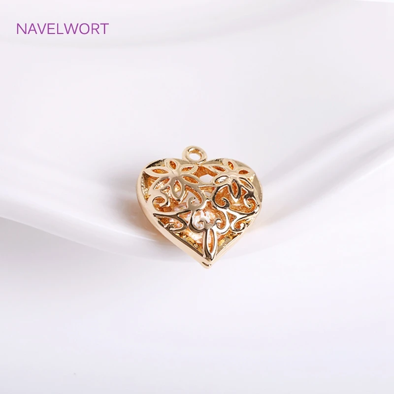 14K Gold Plated Hollow Heart Charms For Jewelry Making,High Quality Brass  Love Pendants For Earring Making Fittings