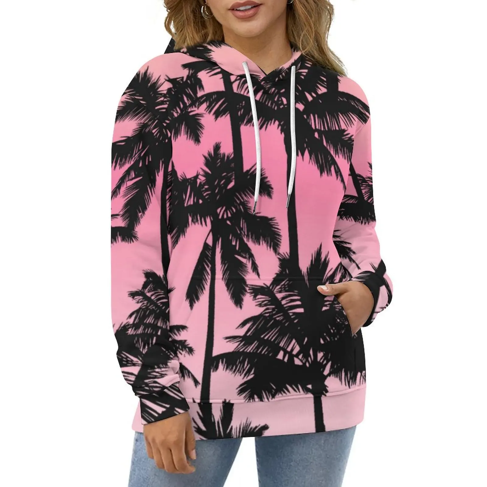 

Sunset Beach Print Hoodies Palm Tree Harajuku Casual Pullover Hoodie Long Sleeve Elegant Graphic Hooded Sweatshirts Large Size