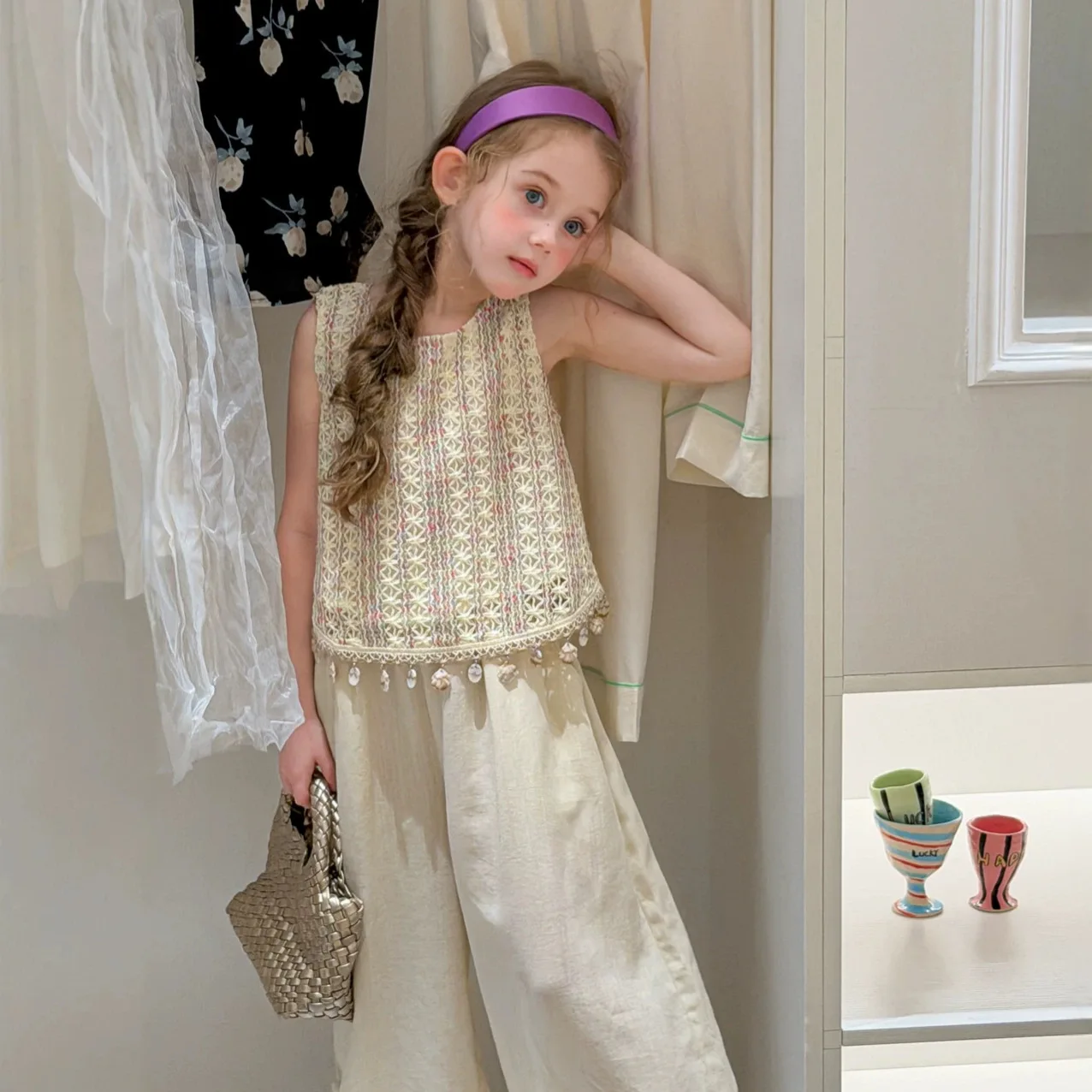 2026 Summer New Design for Little Girls Colorful Thread Weaving Hollow Shell Edges Western Style Beautiful Knitted Tank Top
