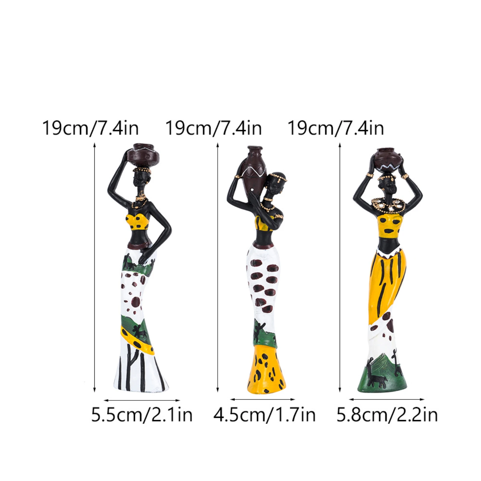 3pcs/Set African Sculpture Women Figure Girls Tribal Lady Figurine Statue Decor Collectible Art Piece Creative Crafts Dolls