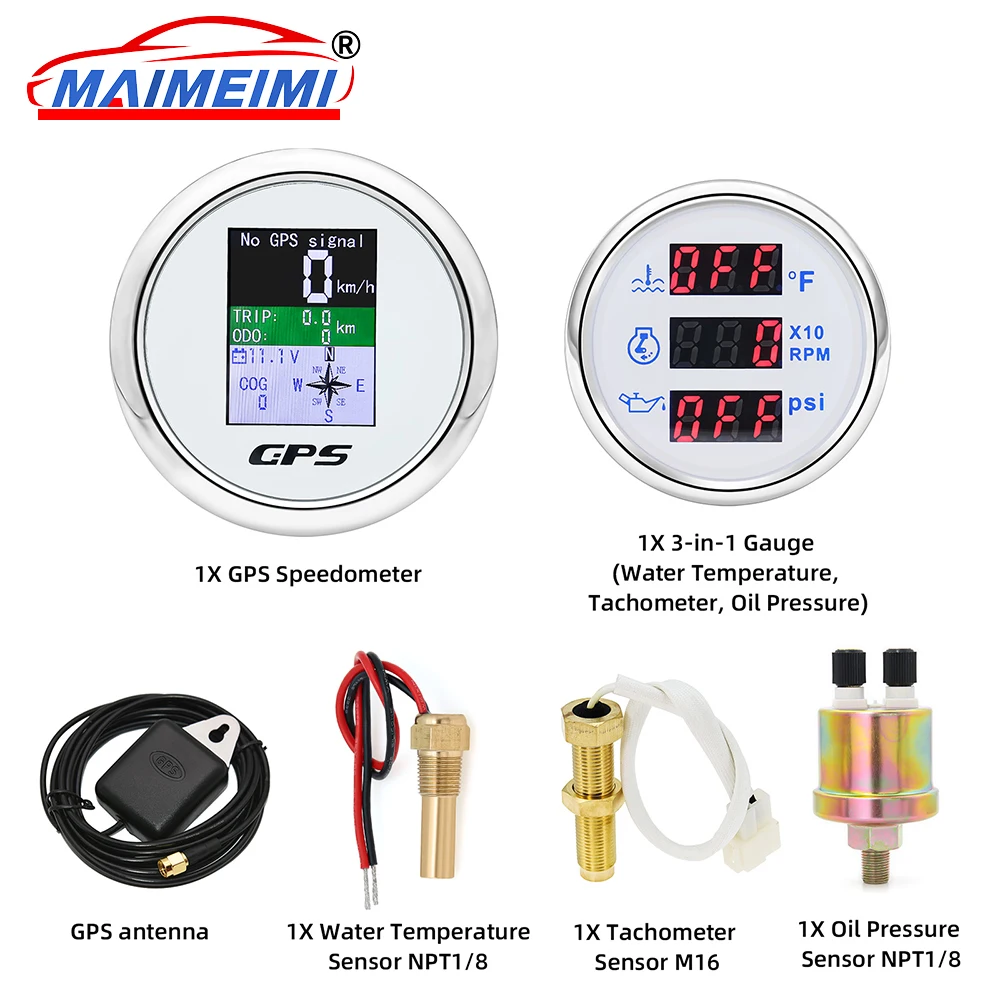 

85mm GPS Speedometer Trip ODO COG Voltmeter TFT Screen Speed Gauges +52MM 3 in1 digital instrument With Sensor