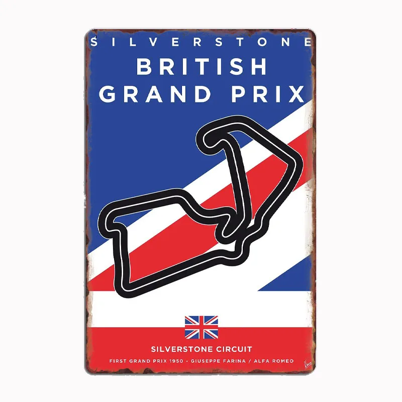 

Vintage Silverstone British Grand Prix Metal Poster Sign Club Custom Indoor Wall Tin Sign Room Decor Home Decor