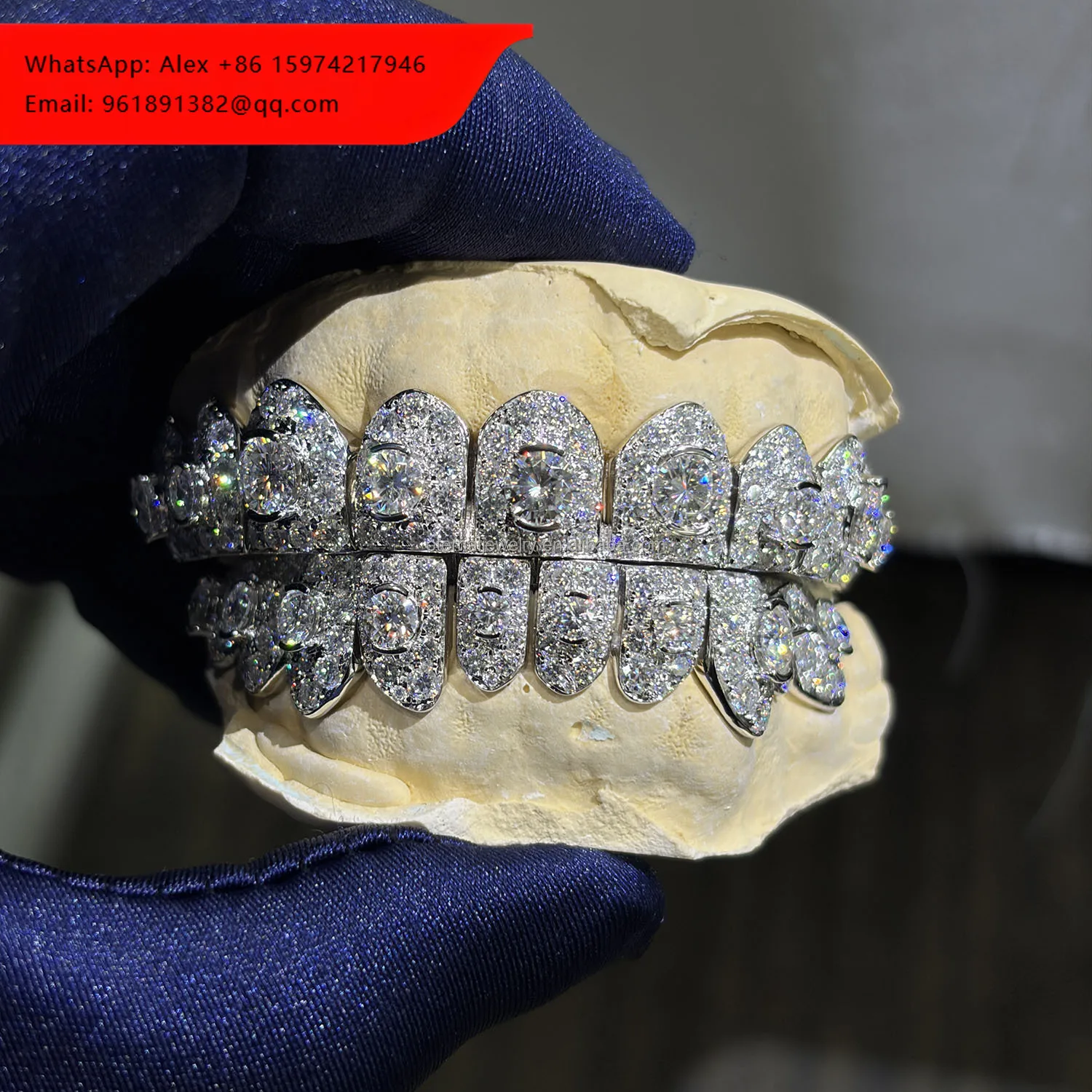

Custom Top Bottom 6 8 10 S925 Silver Giant VVS Moissanite Iced Out Lab Diamond Perm Cut Solid Gold Straight Cut Grillz For Teeth