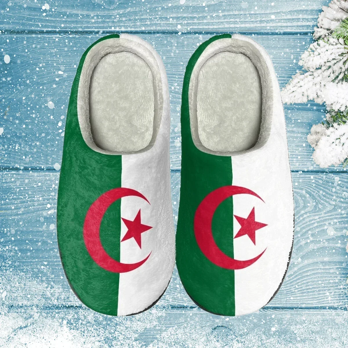 

Algeria Flag Winter Household Slides for Women Men Wear-Resistant Couple Shoes Comfort Cotton Slippers Zapatillas