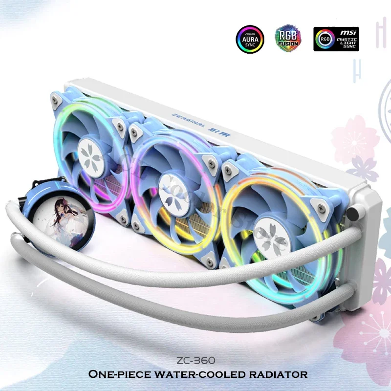 Imagem -06 - Zeaginal Yeston 240 360 Aio Cpu Cooler Sakura Intel Amd Radiador 12o Lga1700 Kit de Resfriamento de Água 5v 3pin Argb Aura Sync