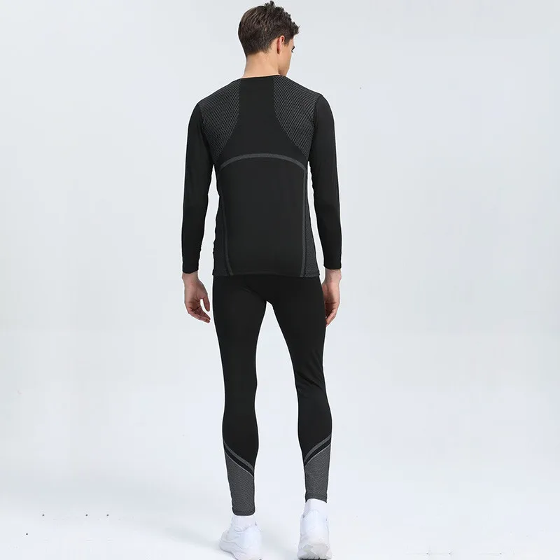 Men Long Sleeve Tracksuits GYM Fitness Tee + Leggings Men's Sport Running Set Yoga Skiing Basketball Football Clothes Suit 102 image 2