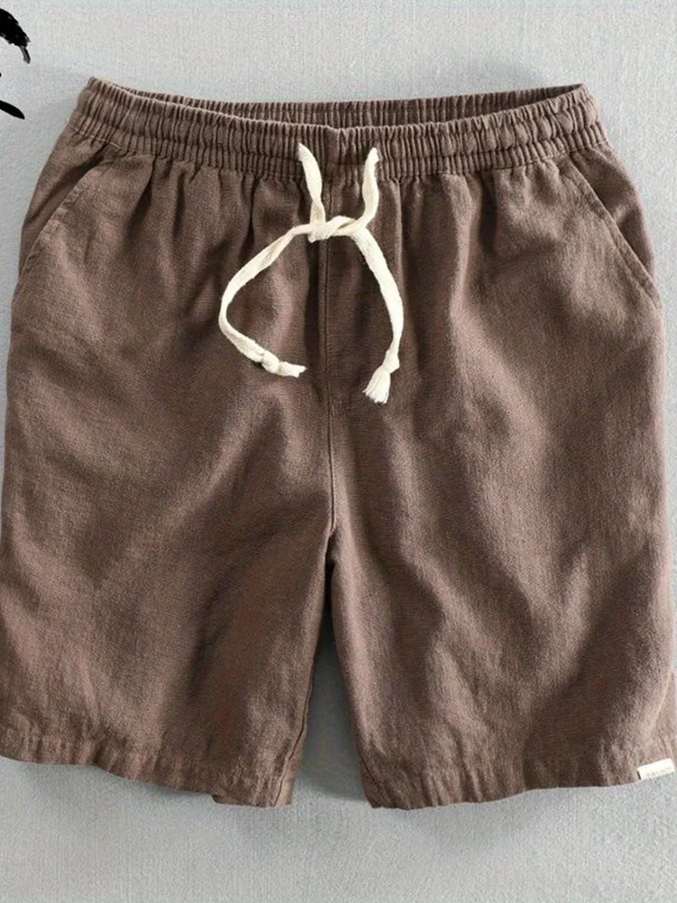 

Мужские летние шорты из чистого льна и ледяного шелка, свободного кроя, тонкие, хлопково-льняные, длиной до колена, пляжные, дышащие, быстросохнущие, прямого кроя