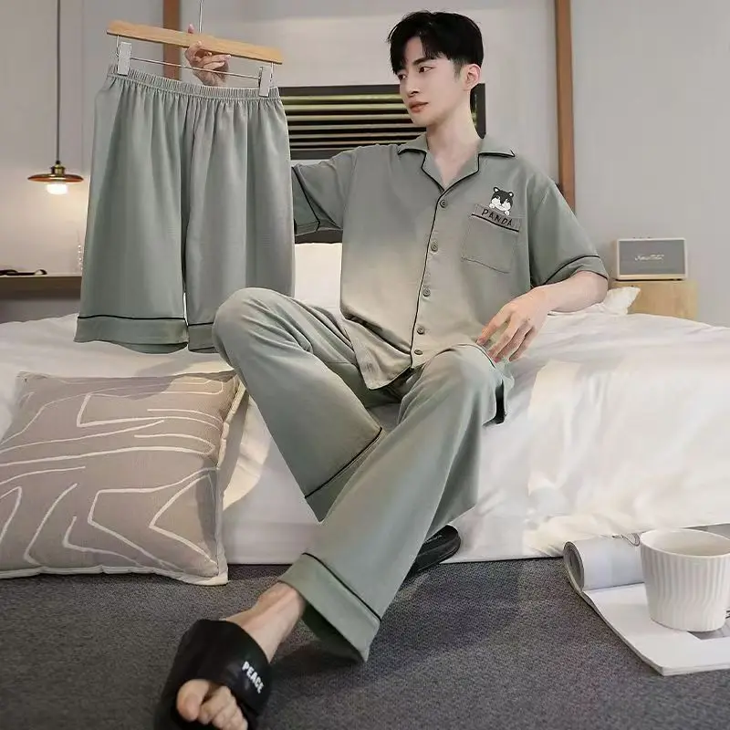 High-End Three-Piece Men's Pajamas Summer 2025 Casual Summer Thin Large Size Versatile Home Wear Men's Set
