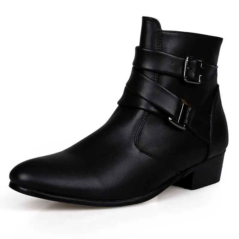 Botas de hombre, botas cortas de cuero de invierno, zapatos de estilo británico, botas de trabajo de tacón plano, botas cortas de motocicleta,