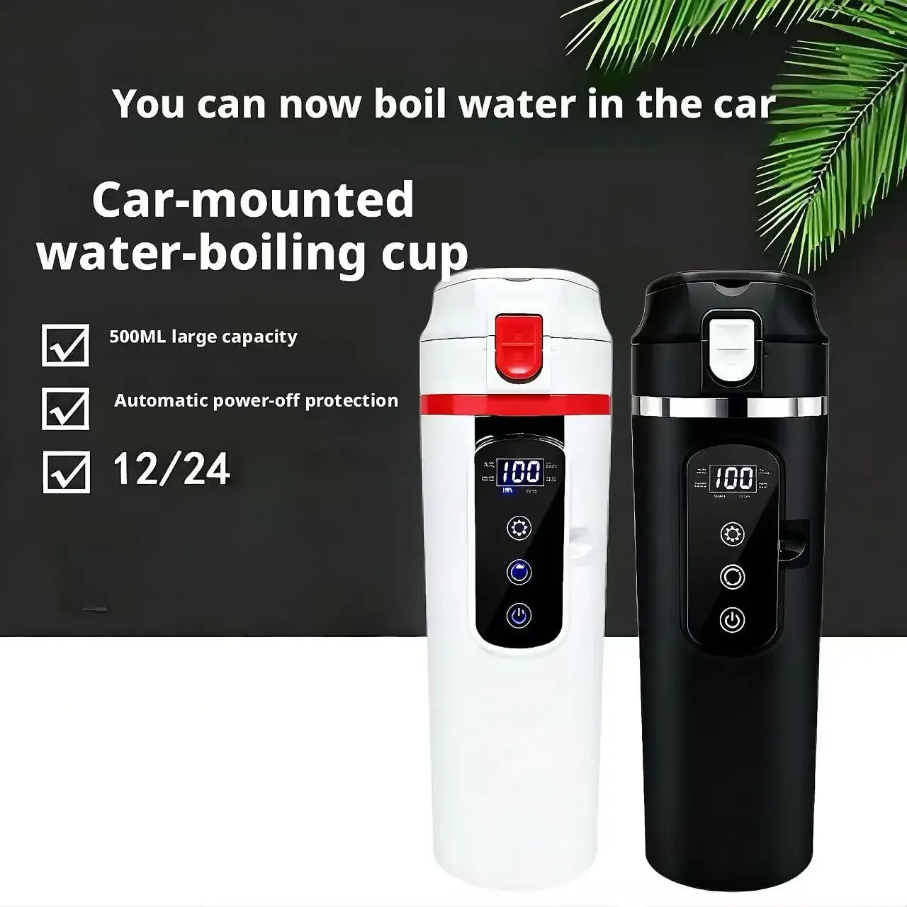 

500ml Portable Smart Constant Temperature Car Water Cup 12V/24V Universal 304 Stainless Steel Vehicle Electric Heating Kettle