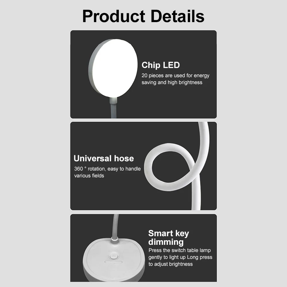 Đèn bàn LED Đèn bàn sạc USB có thể điều chỉnh độ sáng 3 cấp Đèn đọc sách ban đêm có thể điều chỉnh độ sáng đèn học tập linh hoạt bảo vệ mắt