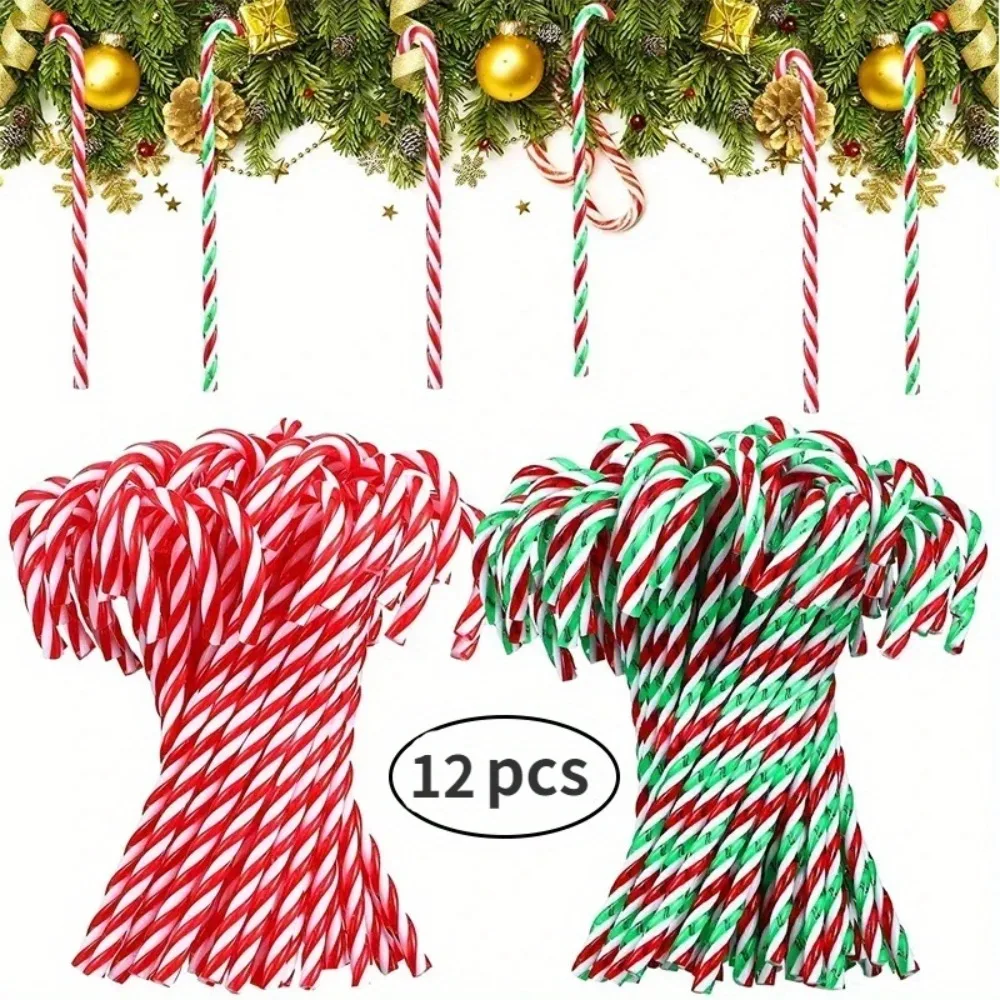 Paquete de 12 adornos de bastón de caramelo acrílico para árbol de Navidad, decoraciones colgantes festivas para vacaciones y celebraciones de Año Nuevo