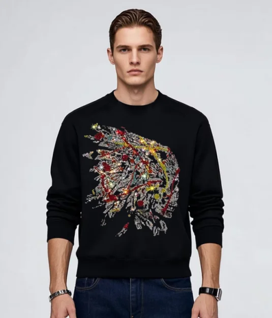 

Fashion BORUNKE Brand Men's Rhinestone pullover Sweatshirt pullover winter New Male Casual Men's Tops