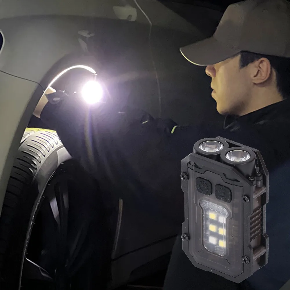 

Durable 800mAh Keychain Flashlight 8 Gears Powerful Light Keychain Light Black Portable Light Warning Working
