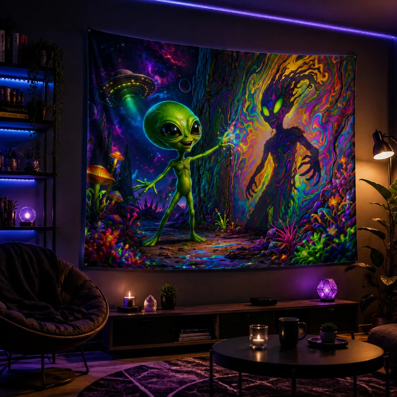 Vikama Psychedelic Alien Tapestry Sci-Fi Aesthetic Vikama Psychedelic Forest Alien Tapestry Colorful Space Sci-Fi Wall