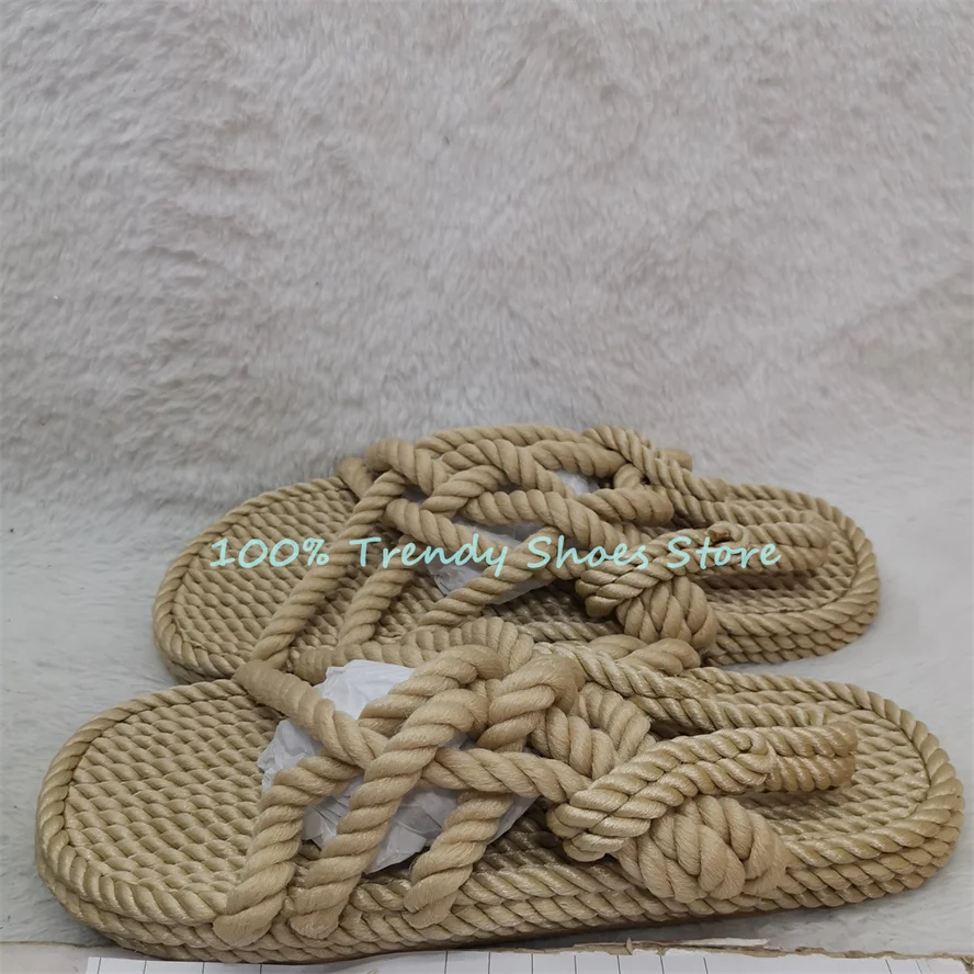 

Retro Hweaving Roman Gladiator Women Sandals Summer Beach Outside Casual Shoes Peep Toe Emp Rope Cross Strap Ladies Flats
