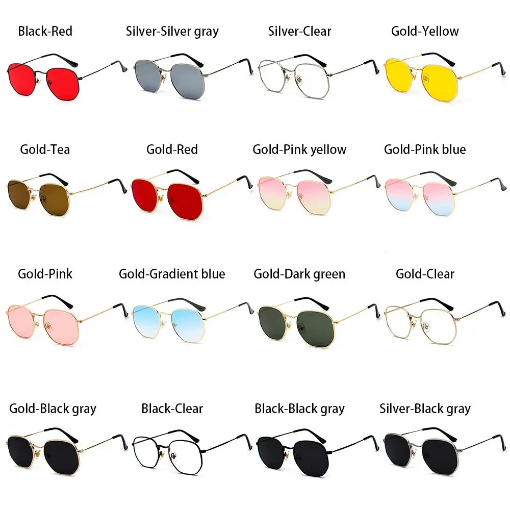 Small Square Sunglasses for Men and Women Polygon Mirrored Lens Sun Glasses Driving Eyewear Fashion Metal Frame Glasses UV400