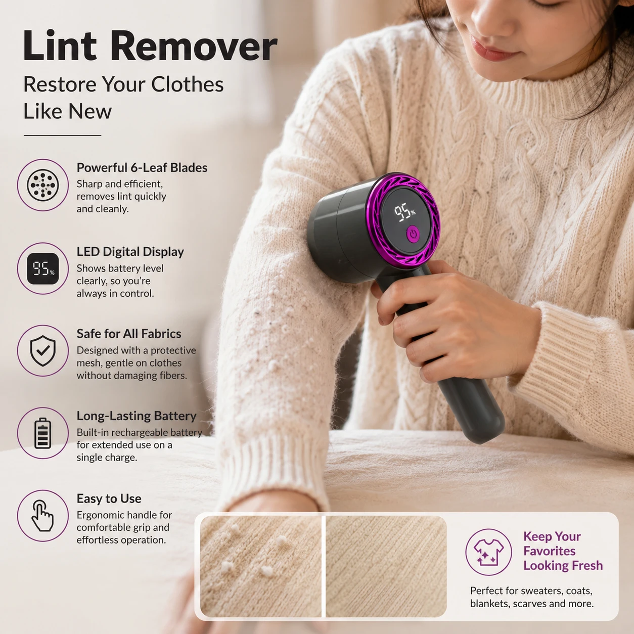 2-Blades Electric Lint Remover for Clothing Rechargeable Portable Fabric Hair Ball Shaver Fuzz Trimmer for Home Use 2026 New