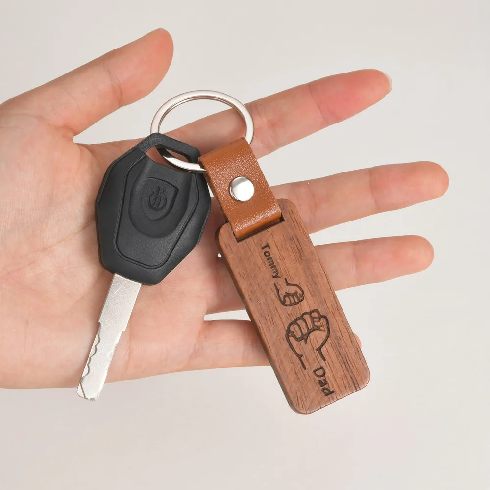 Free Engrave Wooden Keychain for Men Boys,Personalized Words Content Contact Number Key Ring,Classic Jewelry Gifts to Father Son