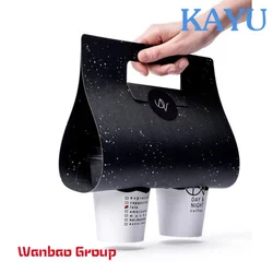 Soporte desechable con logotipo personalizado para llevar, soporte de papel de cartón para bebidas, taza de café con asa