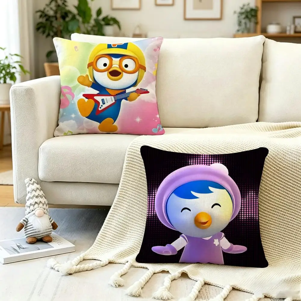 ANIME Pororo Cushion Cover Anti-dustmite Pillowcase Invisible zipper silky short plush Sofa cushion cover