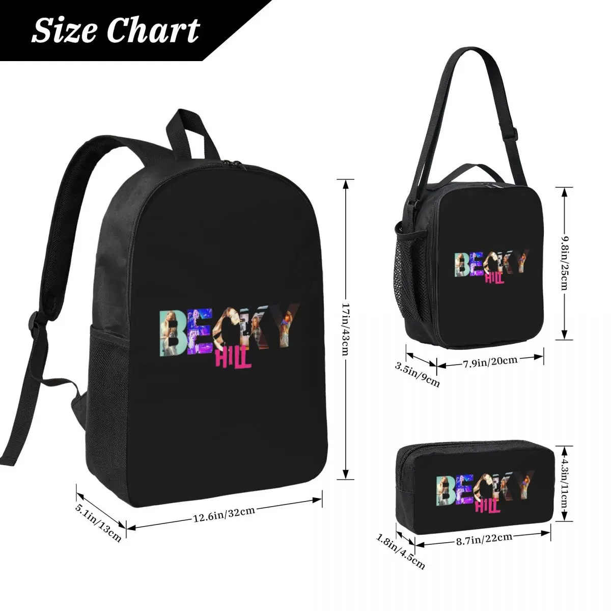 Becky Hill Classic Sticker Backpack Student BookBag School Bag Computer Shoulder Bags 3ps Insulated Lunch Bag Pencil Case