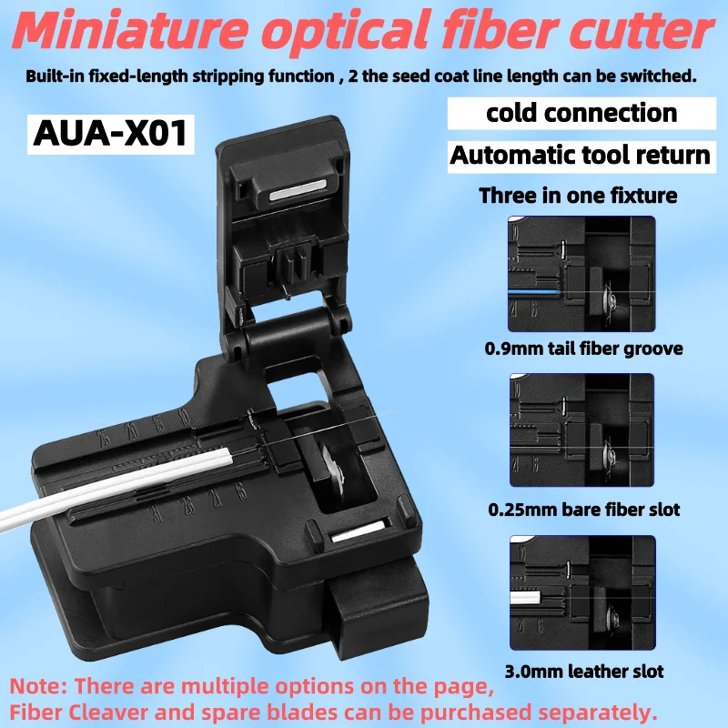 

AUA-X01 Miniature Optical Fiber Cutter Automatic Tool Return FTTH Cold Connection Fiber Cleaver Plastic Material