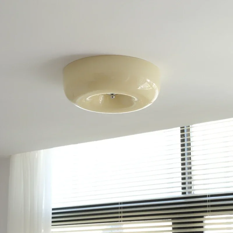 

2025 Bauhaus LED Ceiling Lamp Simple Cream White Glass Light Pudding Light Children's Room Bedroom Balcony NordicCeiling Lamp