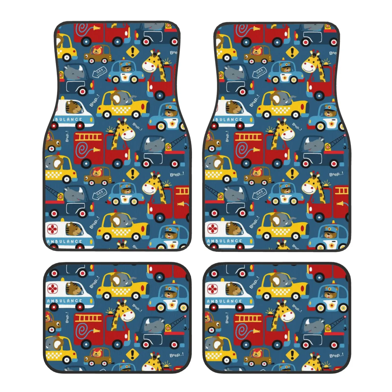 Cartoon Animal Car Pattern Car Floor Mats Set 4 Pcs Front and Rear Foot Mats Carpet Universal Car Accessories for SUV Van Sedan