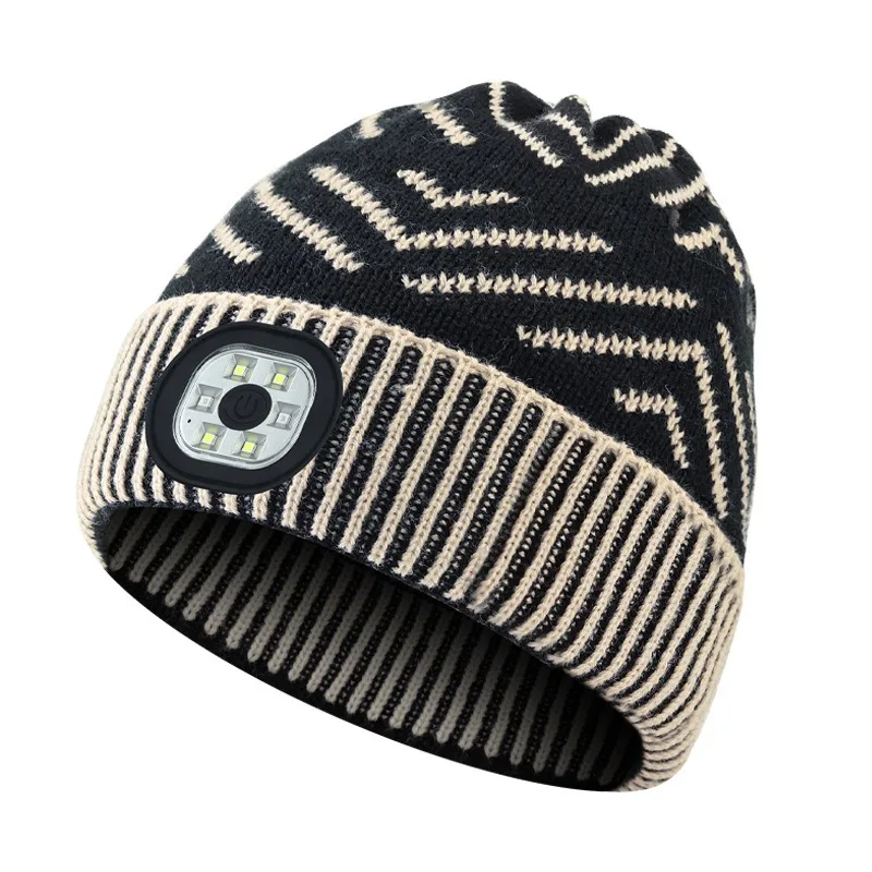 LED Lighting Knitted Hat Rechargeable Male and Female Thermal Woolen Hat Headlight Super Bright